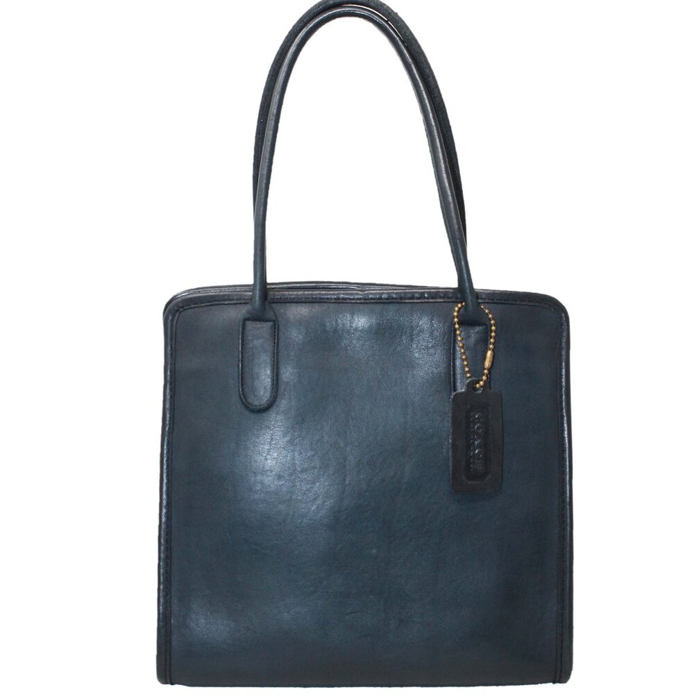 RARE Coach Small Market Tote 9685 in Navy Blue Leather, 1980's Vintage